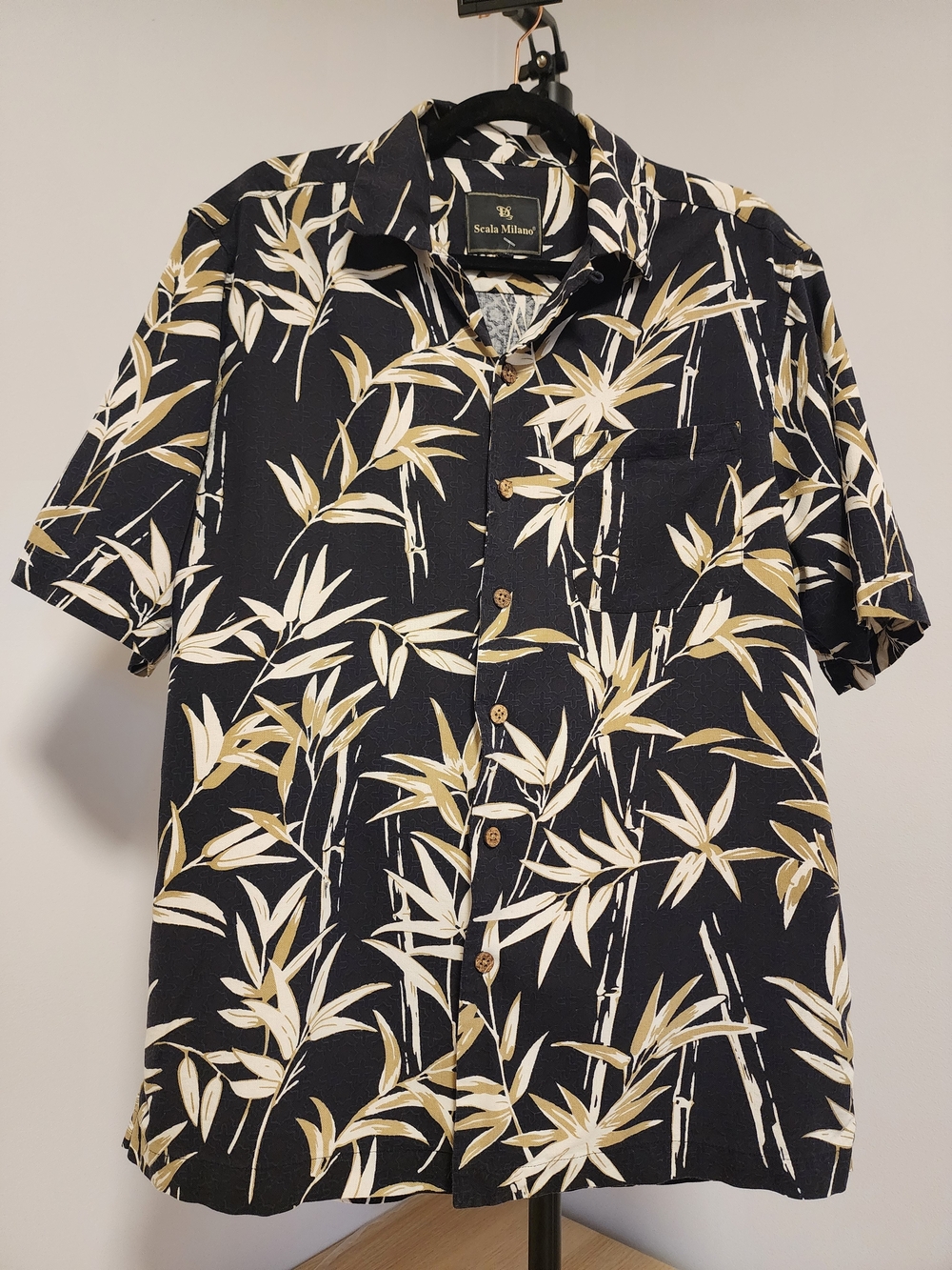 Men’s Scala Milano 100% Silk Tropical Bamboo Leaf Button-Up Shirt M